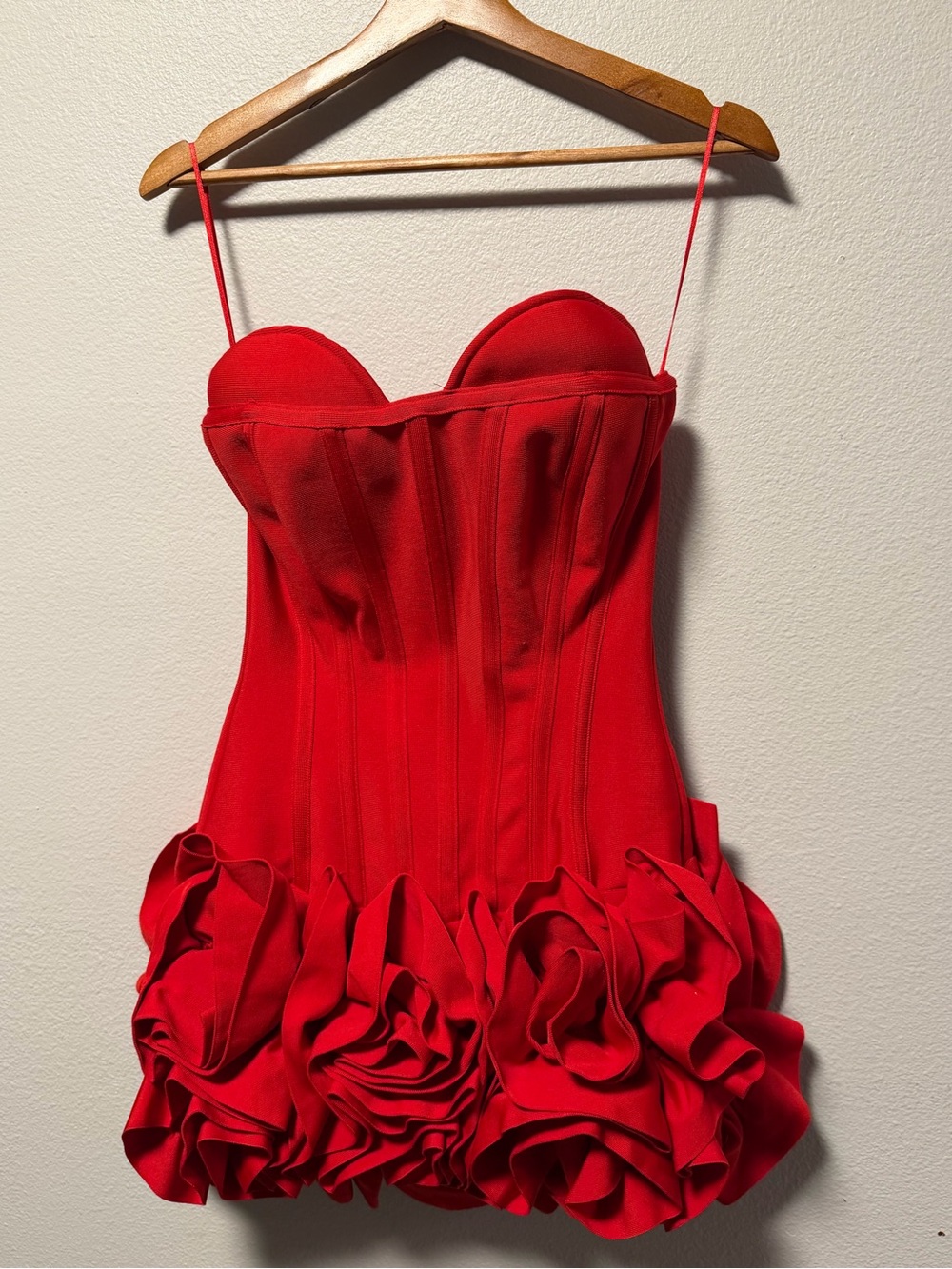 Fashion Nova Red Strapless Corset Mini with Ruffle Rose Hem
